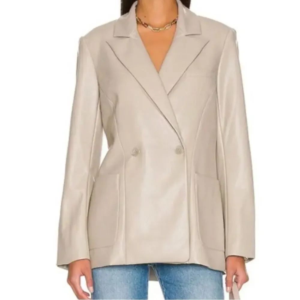 Jonathan Simkhai Raelynn Stretch Vegan Faux Leather Blazer Light Grey / Beige XL - Picture 2 of 11